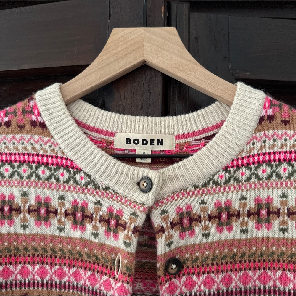 Boden Pink and Cream Patterned Women's Sweater - Picture 3 of 4